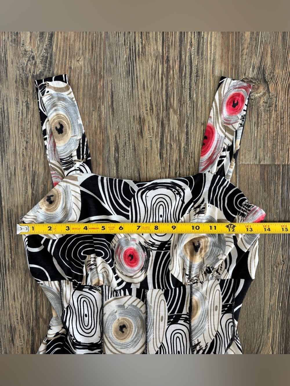Y2K Bali Sleeveless Midi Dress Size 6 Black White Red Multi Abstract Whimsigoth - Picture 6 of 10